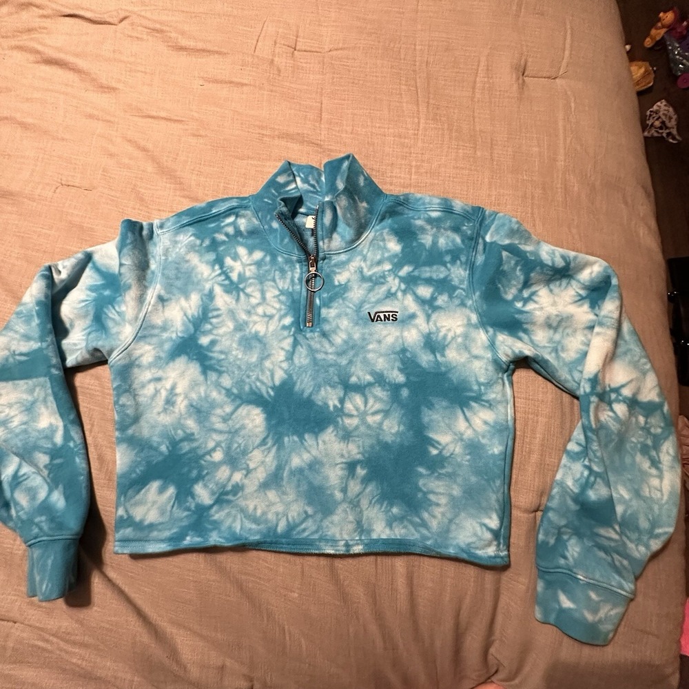 Vans Tie Dye Cropped Quarter Zip Pullover Sweatshirt‎ Blue Long Sleeve Small
